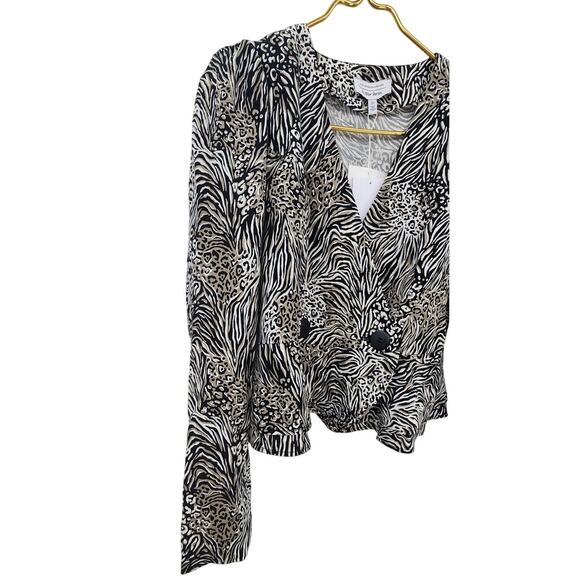 New NWT & Other Stories Animal Print Peplum Duo Button Wrap Blouse Top US 8 - Picture 4 of 12